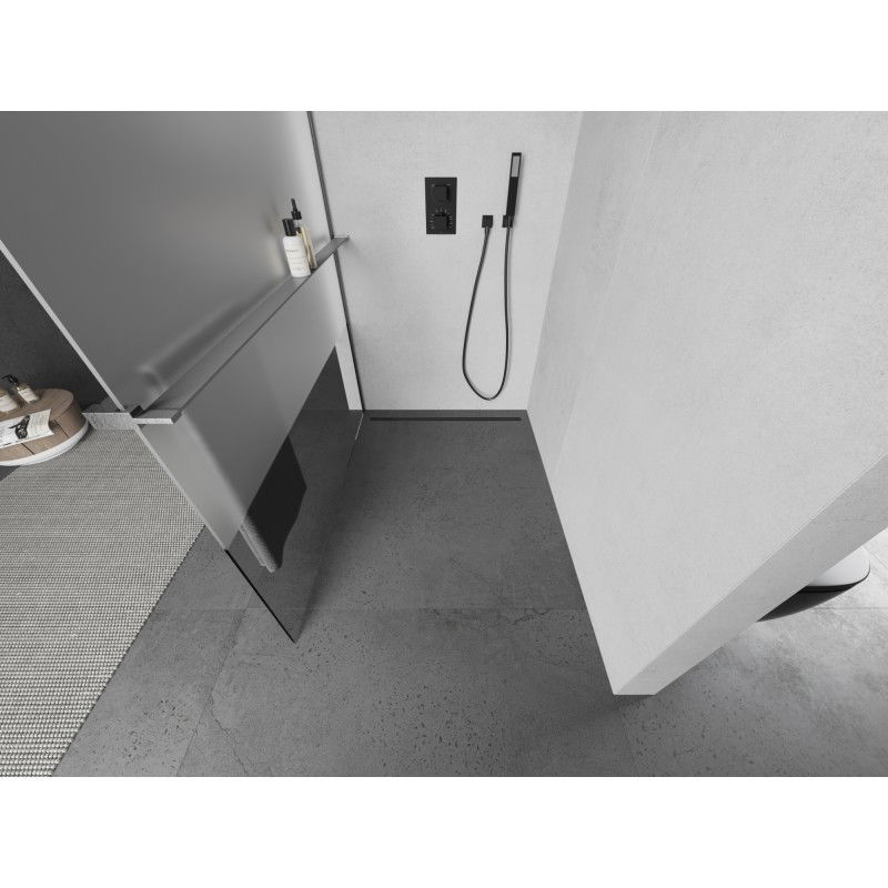 Mexen Kioto+ L shower wall with shelf Walk-in 120 x 200 cm, transparent/frosted, gun gray brushed - 800-120-123-66-35