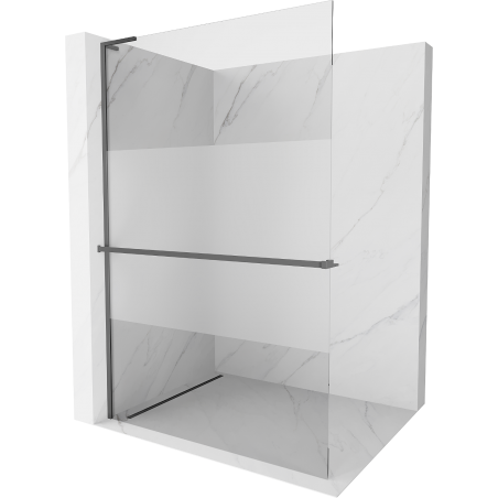 Mexen Kioto+ L shower panel with shelf Walk-in 70 x 200 cm, transparent/frosted, gun metal - 800-070-123-95-35