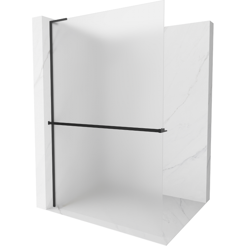 Mexen Kioto+ L Shower Wall with Walk-in Shelf 120 x 200 cm, Frosted, Black - 800-120-123-70-30