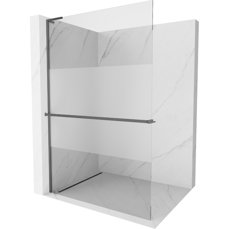 Mexen Kioto+ L shower wall with shelf Walk-in 110 x 200 cm, transparent/frosted, gun metal - 800-110-123-95-35