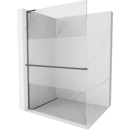 Mexen Kioto+ L shower wall with shelf Walk-in 110 x 200 cm, transparent/frosted, gun metal - 800-110-123-95-35