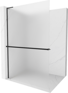 Mexen Kioto+ L Walk-in Shower Wall with Shelf 100 x 200 cm, Frosted, Black - 800-100-123-70-30
