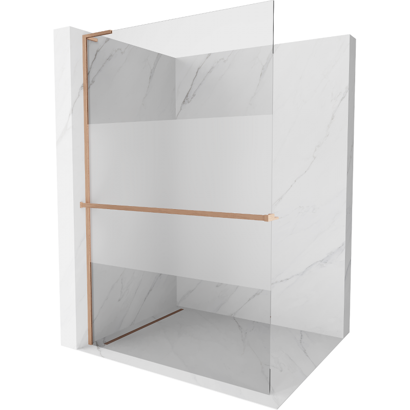 Mexen Kioto+ L shower wall with shelf Walk-in 80 x 200 cm, transparent/frosted, brushed copper - 800-080-123-65-35