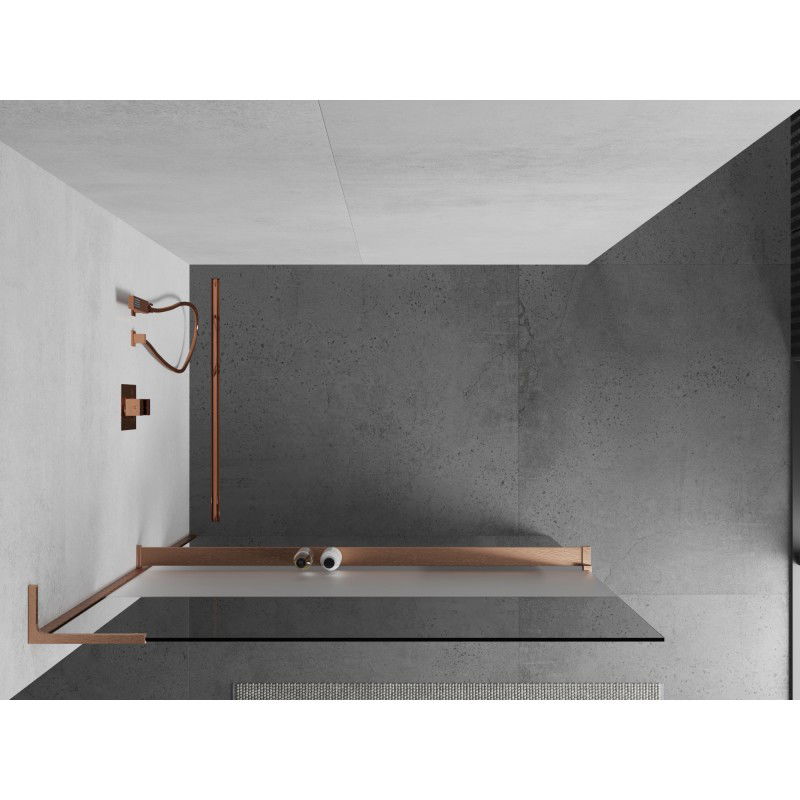 Mexen Kioto+ L shower wall with shelf Walk-in 100 x 200 cm, transparent/frosted, brushed copper - 800-100-123-65-35