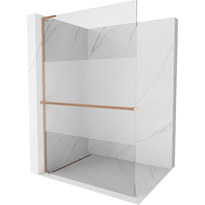 Mexen Kioto+ L shower wall with shelf Walk-in 110 x 200 cm, transparent/frosted, brushed copper - 800-110-123-65-35