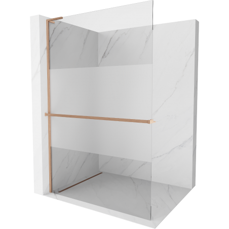Mexen Kioto+ L shower wall with shelf Walk-in 110 x 200 cm, transparent/frosted, brushed copper - 800-110-123-65-35