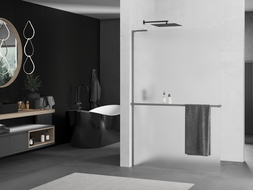 Mexen Kioto+ L shower screen with shelf Walk-in 90 x 200 cm, frost, gun gray brushed - 800-090-123-66-30