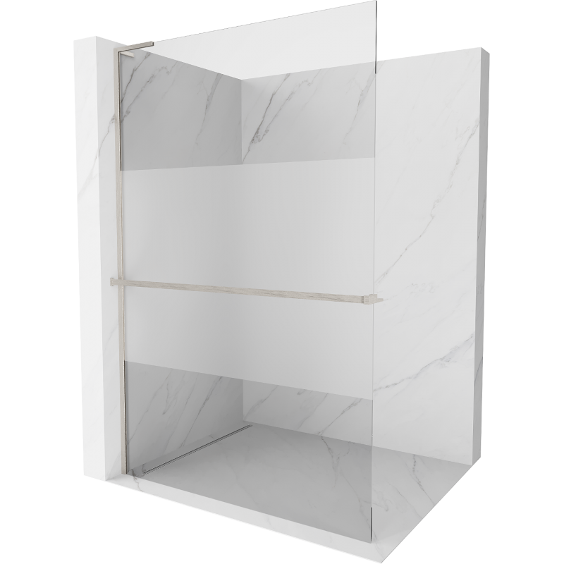 Mexen Kioto+ L Walk-in Shower Wall with Shelf 70 x 200 cm, Transparent/Frosted, Brushed Nickel - 800-070-123-97-35