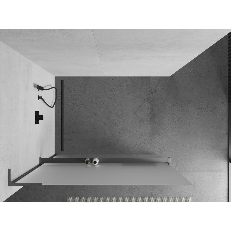 Mexen Kioto+ L Shower Screen with Shelf Walk-in 120 x 200 cm, Frosted, Gun Metal - 800-120-123-95-30