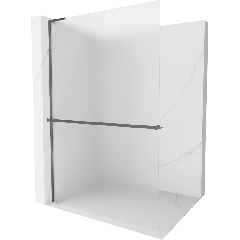 Mexen Kioto+ L Shower Wall with Shelf Walk-in 100 x 200 cm, Frosted, Gun Metal - 800-100-123-95-30