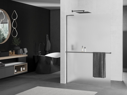 Mexen Kioto+ L shower wall with shelf Walk-in 80 x 200 cm, frosted, gun metal - 800-080-123-95-30