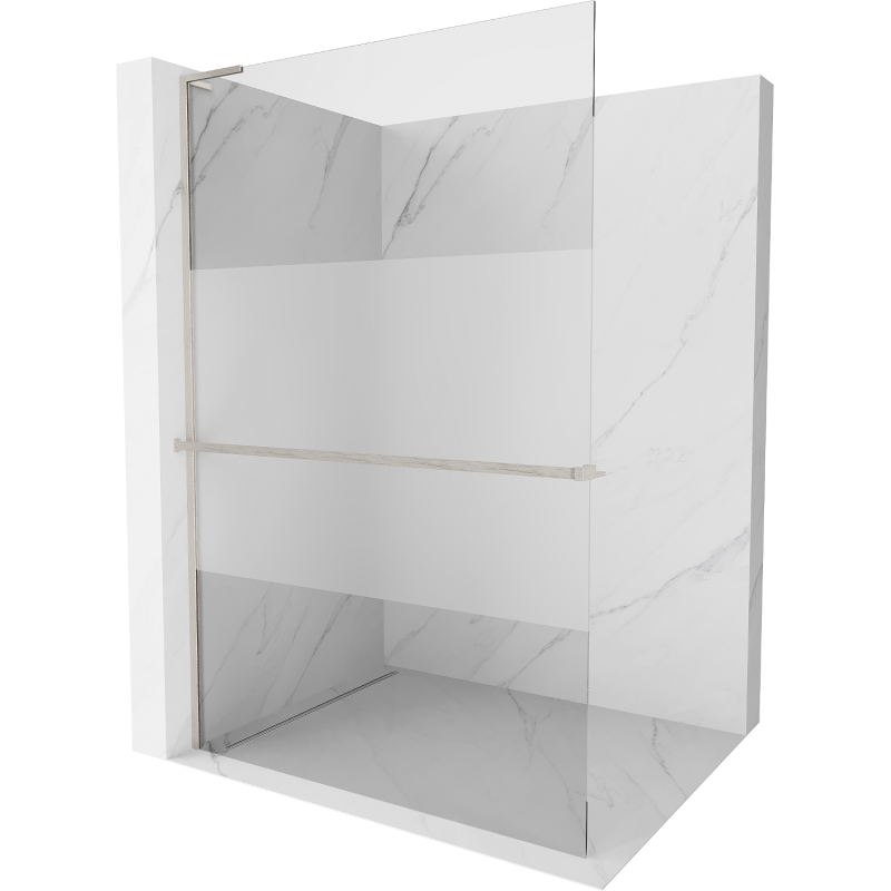 Mexen Kioto+ L Shower Wall with Walk-in Shelf 100 x 200 cm, Transparent/Frosted, Brushed Nickel - 800-100-123-97-35