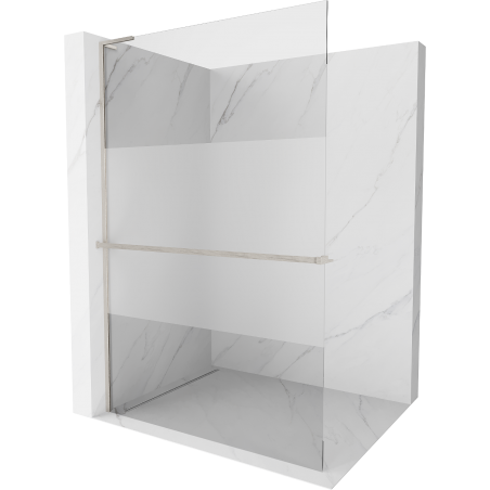 Mexen Kioto+ L Shower Wall with Walk-in Shelf 100 x 200 cm, Transparent/Frosted, Brushed Nickel - 800-100-123-97-35