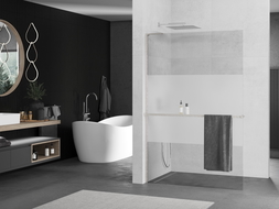 Mexen Kioto+ L shower wall with shelf Walk-in 120 x 200 cm, transparent/frosted, brushed nickel - 800-120-123-97-35