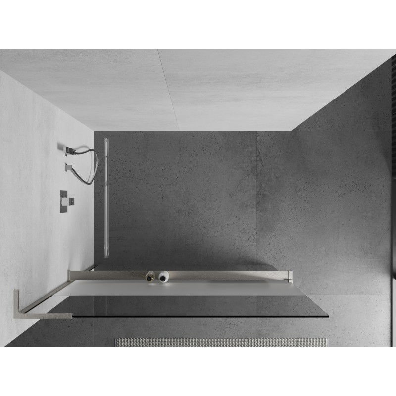 Mexen Kioto+ L shower wall with shelf Walk-in 120 x 200 cm, transparent/frosted, brushed nickel - 800-120-123-97-35