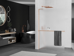 Mexen Kioto+ L shower panel with Walk-in shelf 120 x 200 cm, frost, brushed copper - 800-120-123-65-30