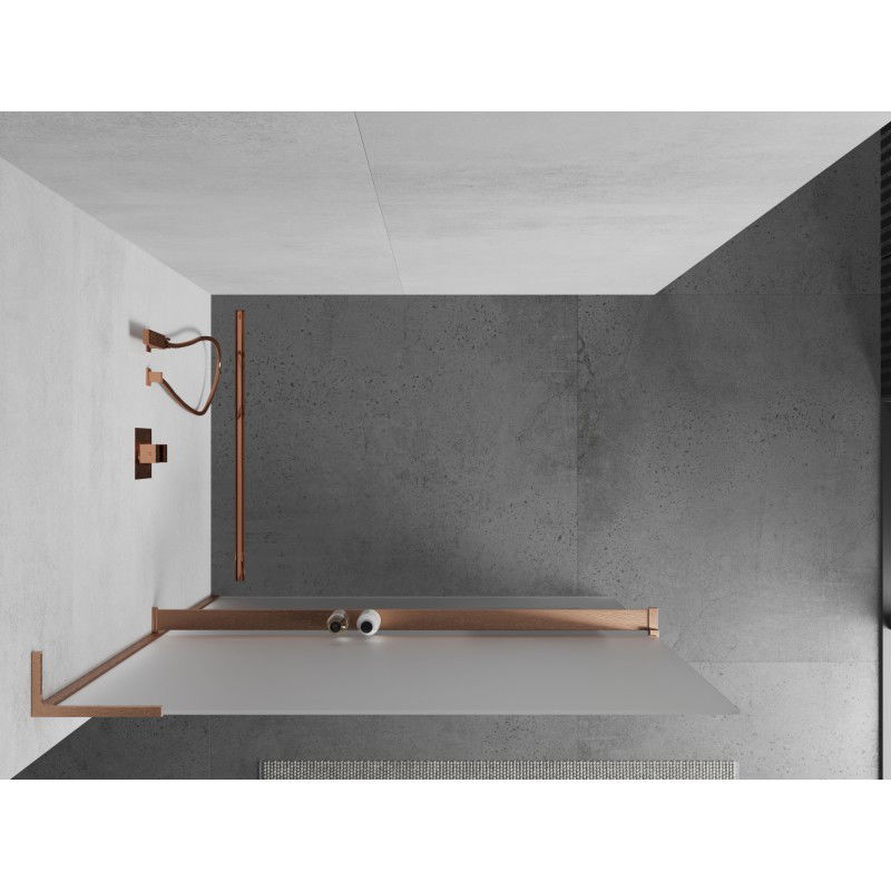 Mexen Kioto+ L shower panel with shelf Walk-in 110 x 200 cm, frost, brushed copper - 800-110-123-65-30