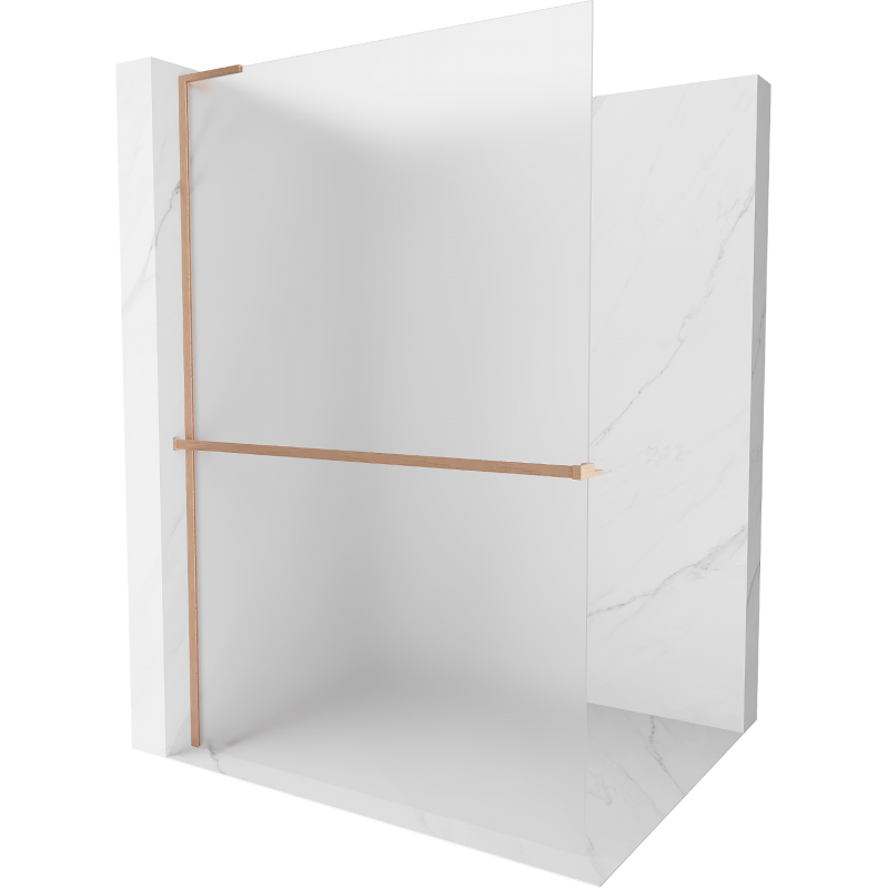 Mexen Kioto+ L Shower Screen with Shelf Walk-in 100 x 200 cm, Frosted, Brushed Copper - 800-100-123-65-30
