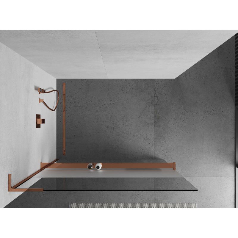 Mexen Kioto+ L Shower Wall with Shelf Walk-in 70 x 200 cm, Transparent/Frosted, Rose Gold - 800-070-123-60-35