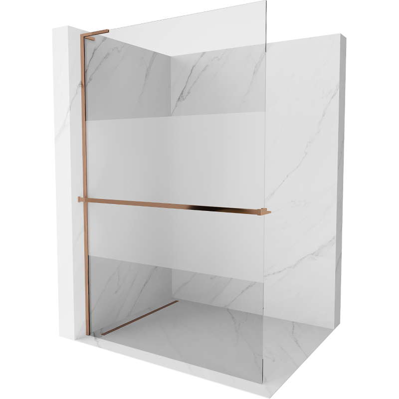 Mexen Kioto+ L shower wall with Walk-in shelf 90 x 200 cm, transparent/frosted, rose gold - 800-090-123-60-35