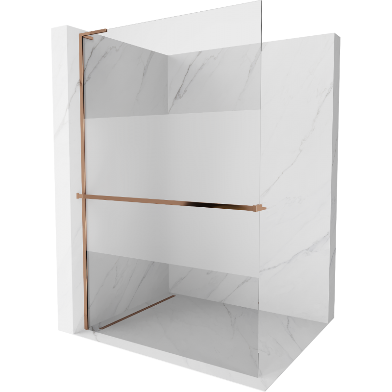 Mexen Kioto+ L Shower Screen with Walk-in Shelf 120 x 200 cm, Transparent/Frosted, Rose Gold - 800-120-123-60-35