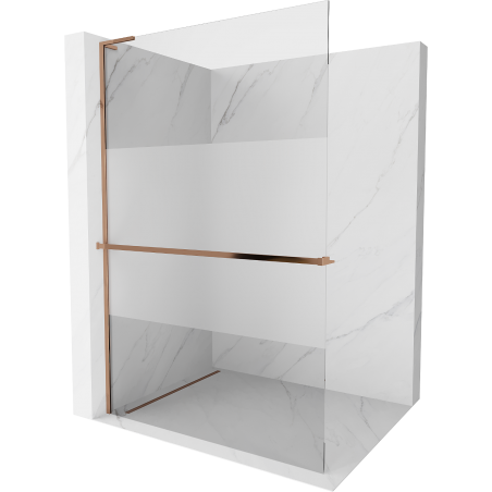 Mexen Kioto+ L Shower Screen with Walk-in Shelf 120 x 200 cm, Transparent/Frosted, Rose Gold - 800-120-123-60-35