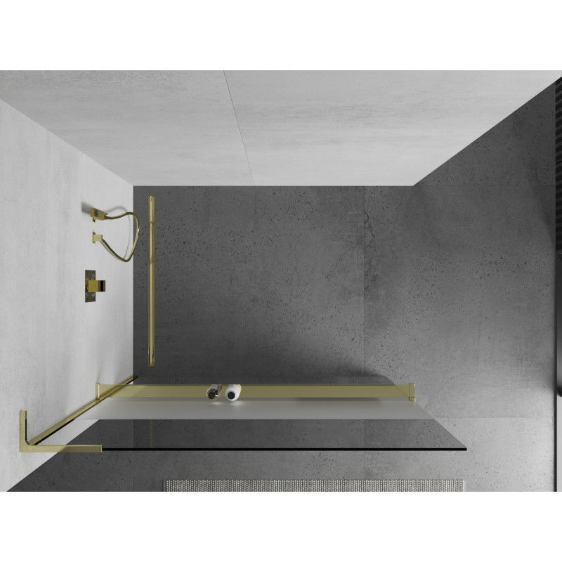 Mexen Kioto+ L Shower Wall with Shelf Walk-in 80 x 200 cm, transparent/frosted, gold - 800-080-123-50-35