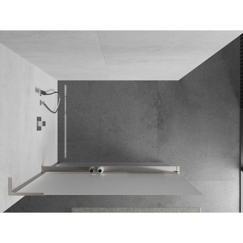 Mexen Kioto+ L Shower Wall with Shelf Walk-in 120 x 200 cm, Frosted, Brushed Nickel - 800-120-123-97-30