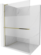 Mexen Kioto+ L Shower Screen with Walk-in Shelf 90 x 200 cm, Transparent/Frosted, Gold - 800-090-123-50-35