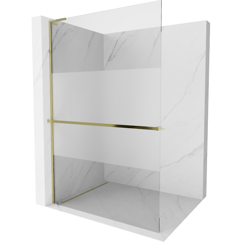 Mexen Kioto+ L Walk-in Shower Wall with Shelf 100 x 200 cm, Transparent/Frosted, Gold - 800-100-123-50-35