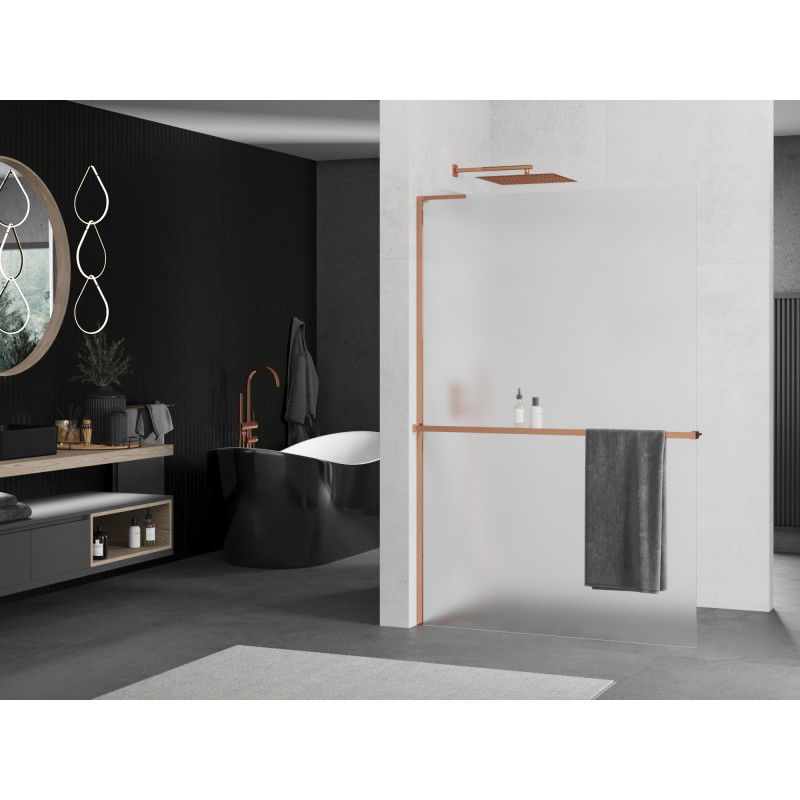Mexen Kioto+ L shower panel with shelf Walk-in 120 x 200 cm, frosted, rose gold - 800-120-123-60-30