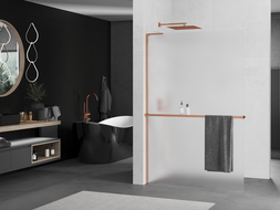 Mexen Kioto+ L shower panel with shelf Walk-in 120 x 200 cm, frosted, rose gold - 800-120-123-60-30