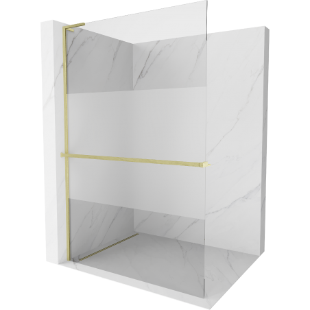 Mexen Kioto+ L Walk-in Shower Wall with Shelf 100 x 200 cm, Transparent/Frosted, Brushed Gold - 800-100-123-55-35
