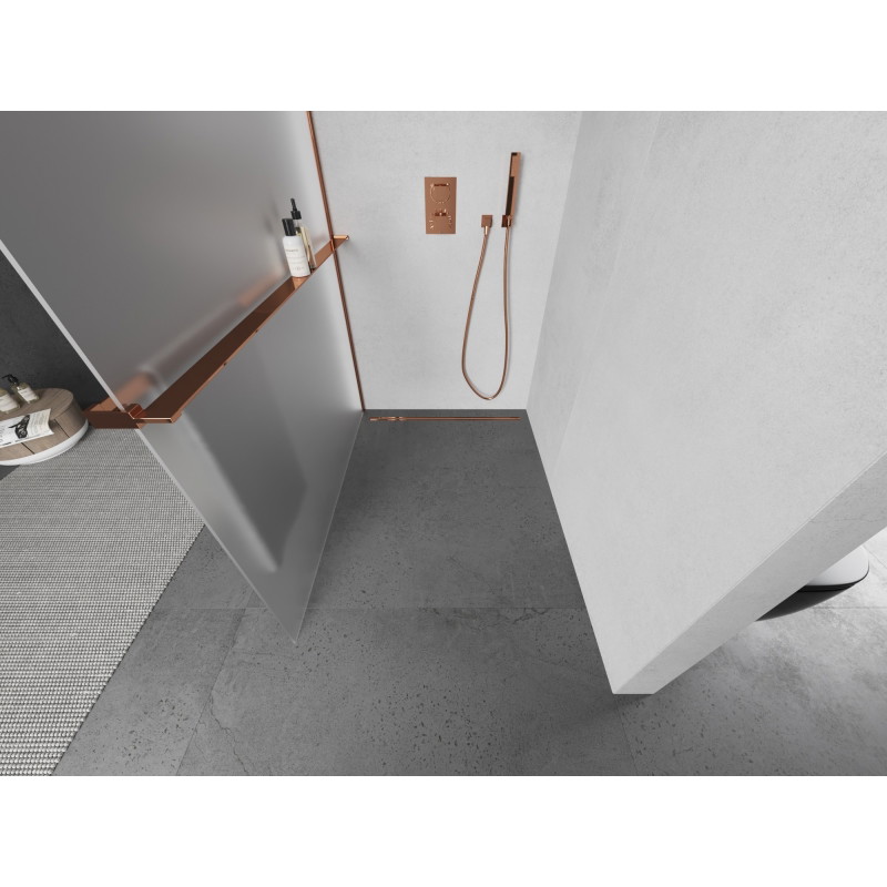 Mexen Kioto+ L shower wall with shelf Walk-in 90 x 200 cm, frost, rose gold - 800-090-123-60-30