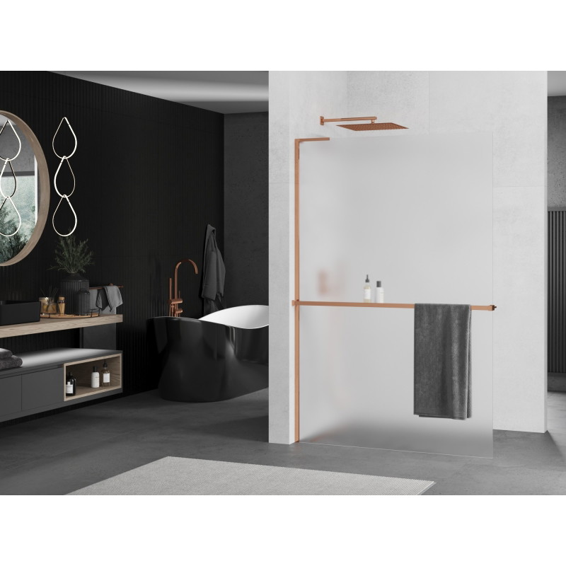 Mexen Kioto+ L shower wall with shelf Walk-in 90 x 200 cm, frost, rose gold - 800-090-123-60-30