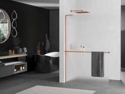 Mexen Kioto+ L shower wall with shelf Walk-in 90 x 200 cm, frost, rose gold - 800-090-123-60-30