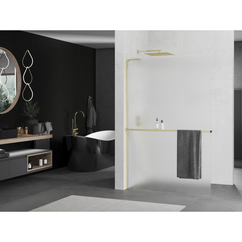 Mexen Kioto+ L shower wall with shelf Walk-in 80 x 200 cm, frost, gold - 800-080-123-50-30