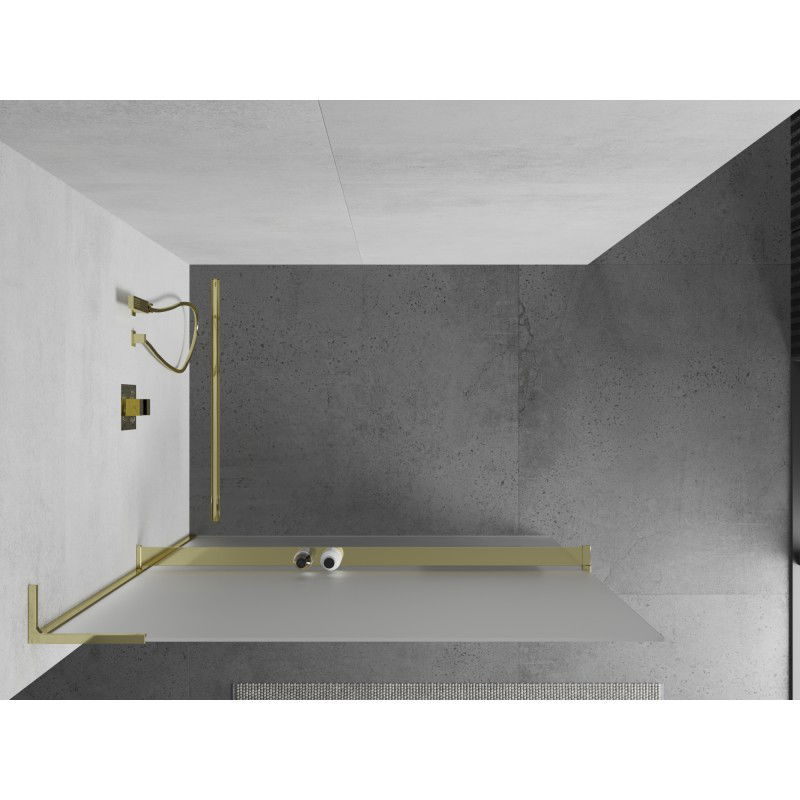 Mexen Kioto+ L shower panel with shelf Walk-in 90 x 200 cm, frost, gold - 800-090-123-50-30