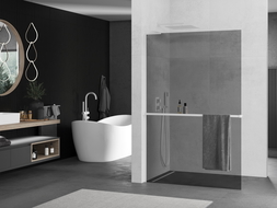 Mexen Kioto+ L shower wall with Walk-in shelf 80 x 200 cm, graphite, white - 800-080-123-20-40