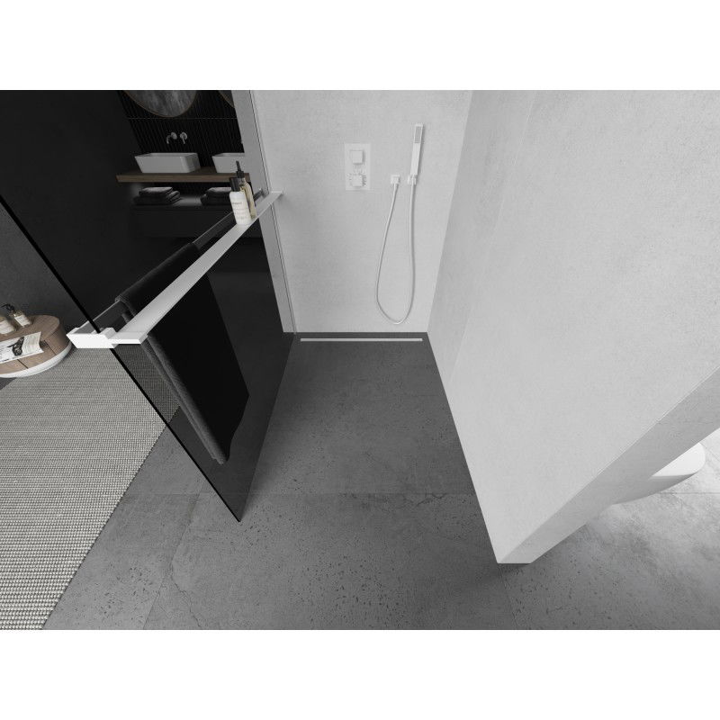 Mexen Kioto+ L Shower Wall with Shelving Walk-in 120 x 200 cm, Graphite, White - 800-120-123-20-40