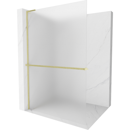 Mexen Kioto+ L Shower Wall with Shelf Walk-in 80 x 200 cm, Frosted, Brushed Gold - 800-080-123-55-30