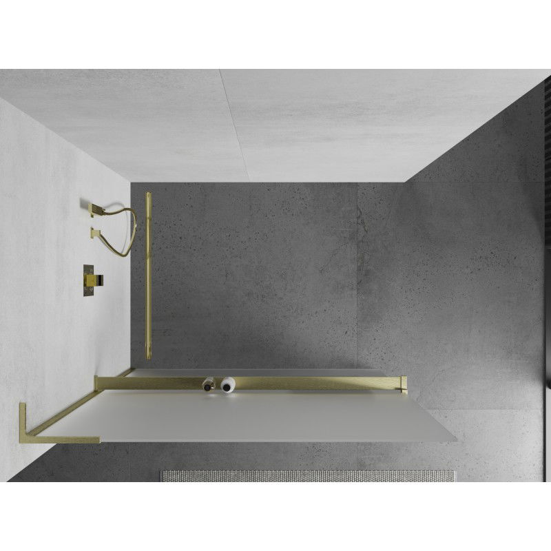 Mexen Kioto+ L Shower Panel with Shelf Walk-in 90 x 200 cm, Frosted, Brushed Gold - 800-090-123-55-30