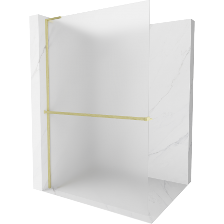 Mexen Kioto+ L Shower Wall with Shelf Walk-in 110 x 200 cm, Frosted, Brushed Gold - 800-110-123-55-30