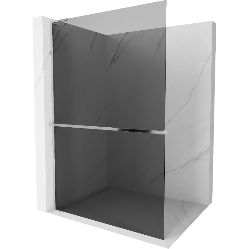 Mexen Kioto+ L Shower Wall with Shelf Walk-in 90 x 200 cm, Graphite, Chrome - 800-090-123-01-40