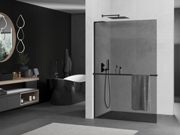 Mexen Kioto+ L Shower Wall with Walk-in Shelf 80 x 200 cm, Graphite, Black - 800-080-123-70-40