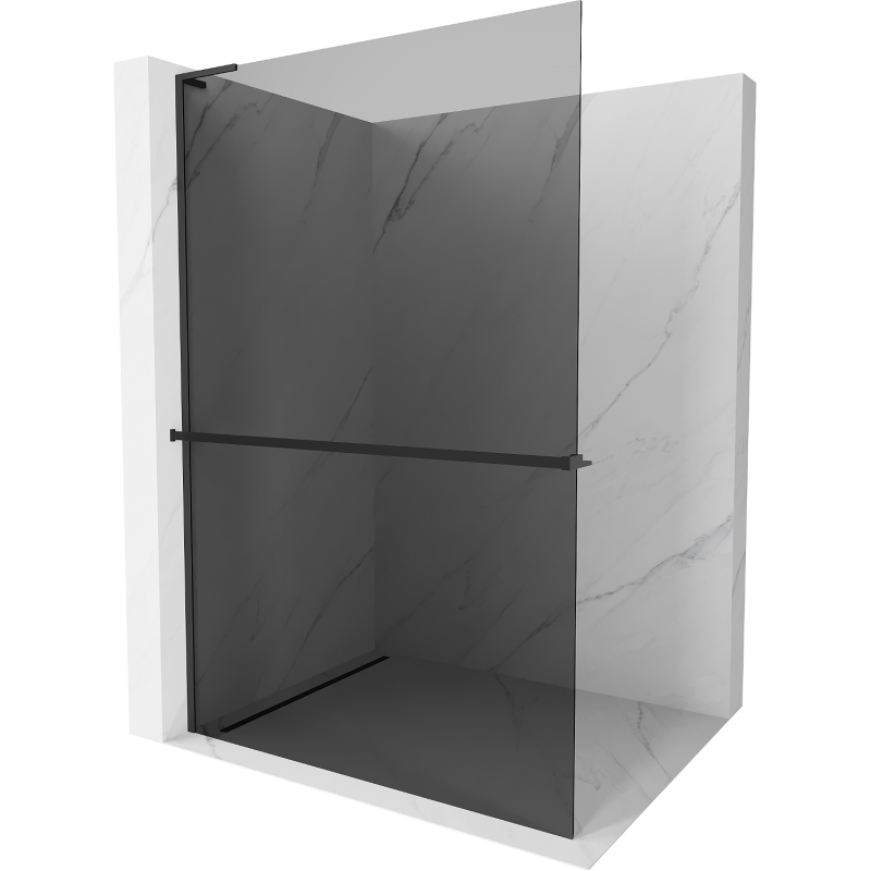 Mexen Kioto+ L Shower Wall with Walk-in Shelf 80 x 200 cm, Graphite, Black - 800-080-123-70-40
