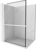 Mexen Kioto+ L Shower Wall with Shelf Walk-in 120 x 200 cm, Black Frame, White - 800-120-123-20-70