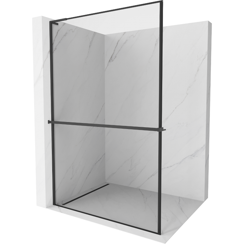 Mexen Kioto+ L Shower Wall with Walk-in Shelf 100 x 200 cm, Black Pattern, Black - 800-100-123-70-70