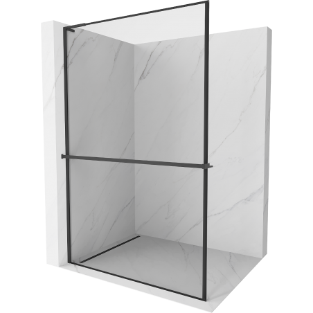 Mexen Kioto+ L Shower Wall with Walk-in Shelf 100 x 200 cm, Black Pattern, Black - 800-100-123-70-70