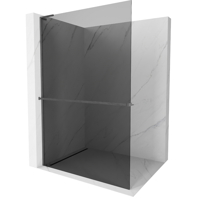 Mexen Kioto+ L Walk-in Shower Wall with Shelf 70 x 200 cm, Graphite, Gun Gray Brushed - 800-070-123-66-40